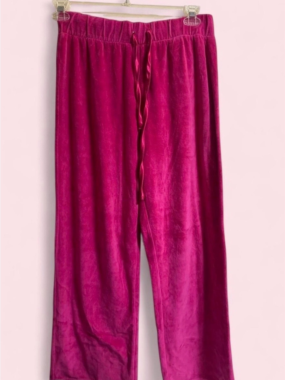 Women’s Velvet Drawstring Pants - Fuchsia Pink Medium